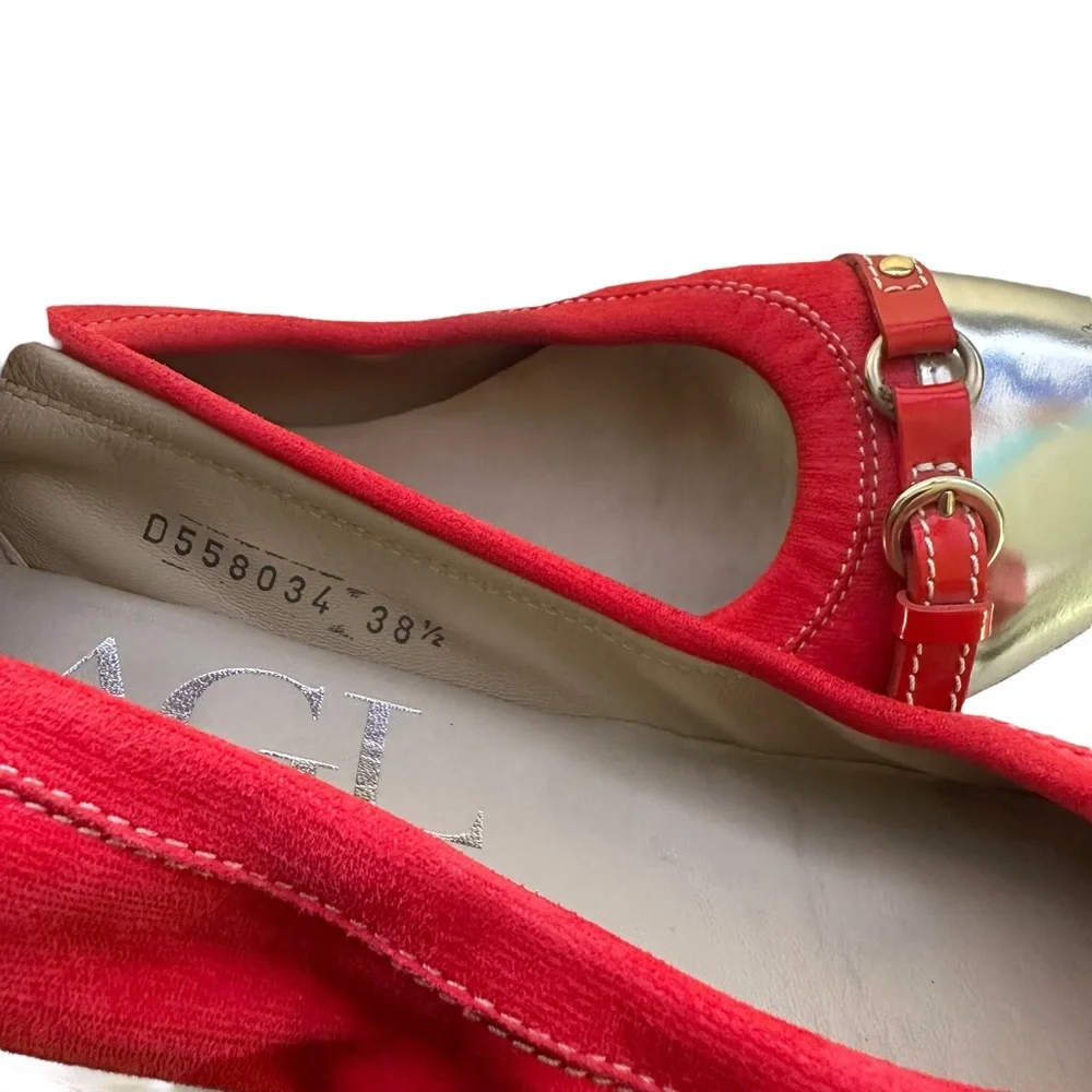 AGL Attilio Giusti Leombruni Orange Leather Flats Cap Toe Women Size 38.5 US 8.5